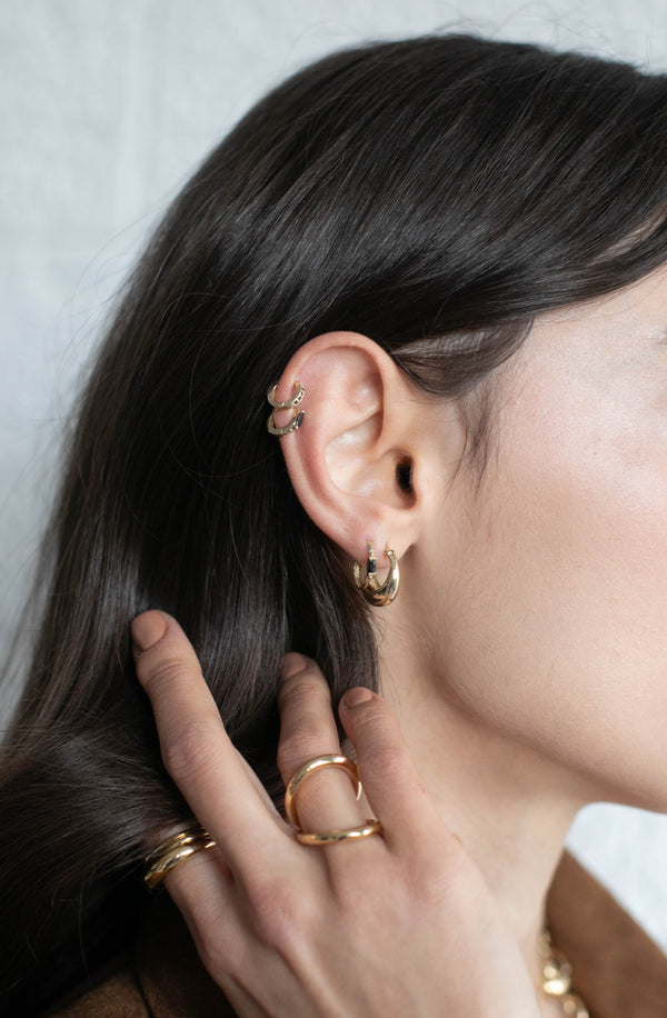 9K gold hoops basket earrings