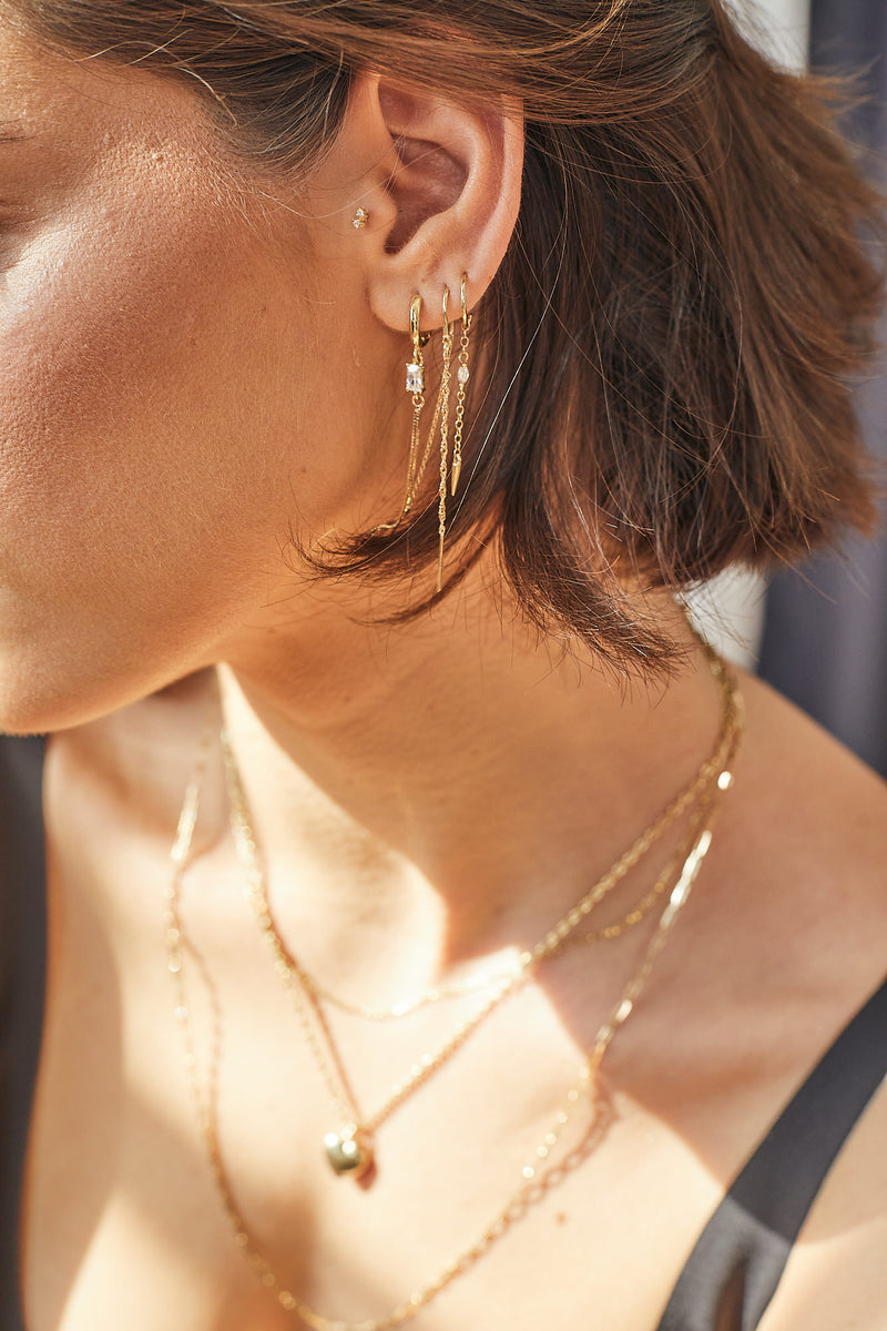 14k עגילי חישוק אבן ושרשראות