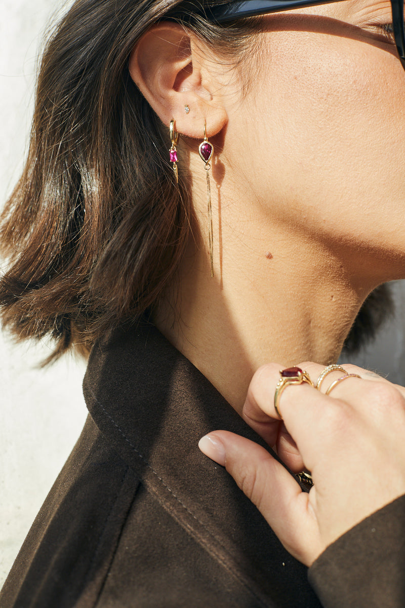 14k GOLD hoops earring with stone