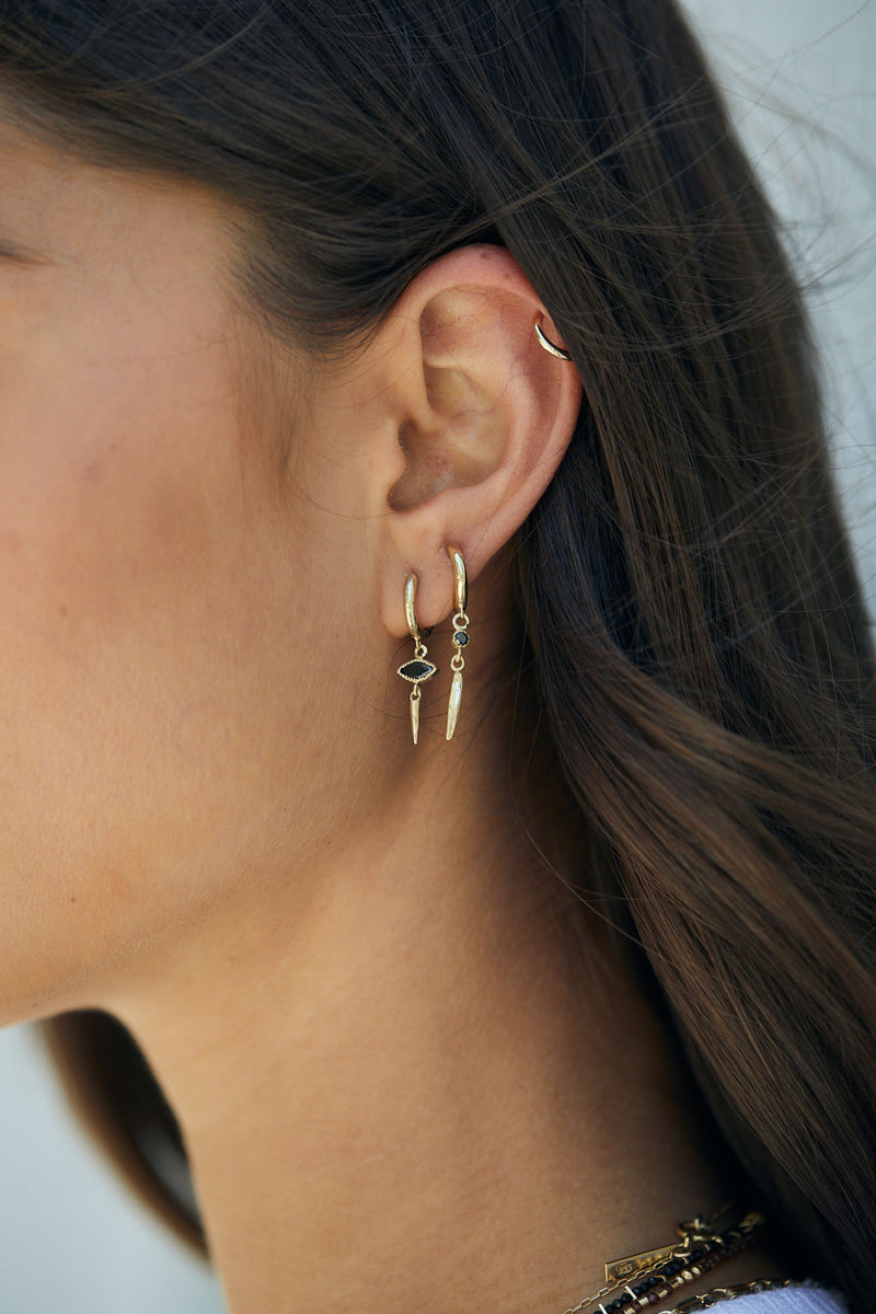 14k GOLD hoop earrings with pendant black diamond
