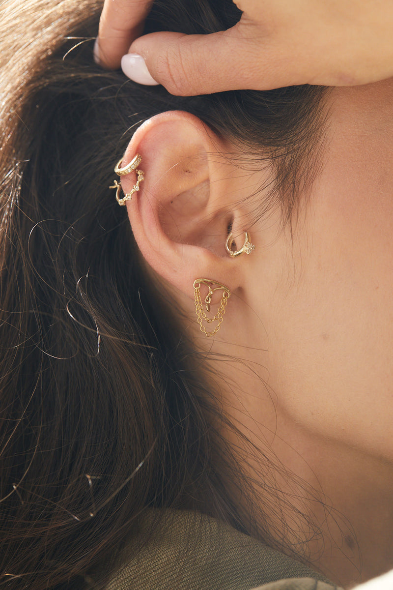 14k GOLD closed xs hoop earrings with white diamonds