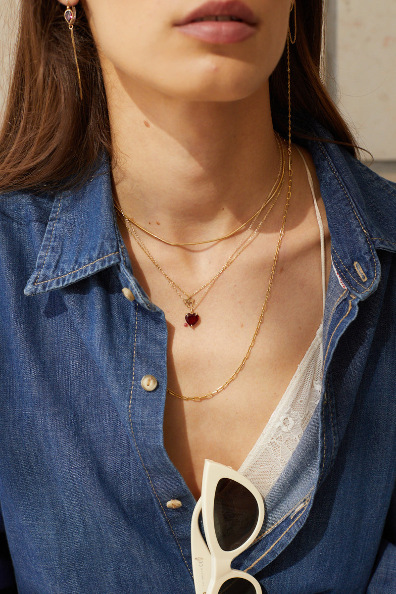 14K gold heart necklace with stone