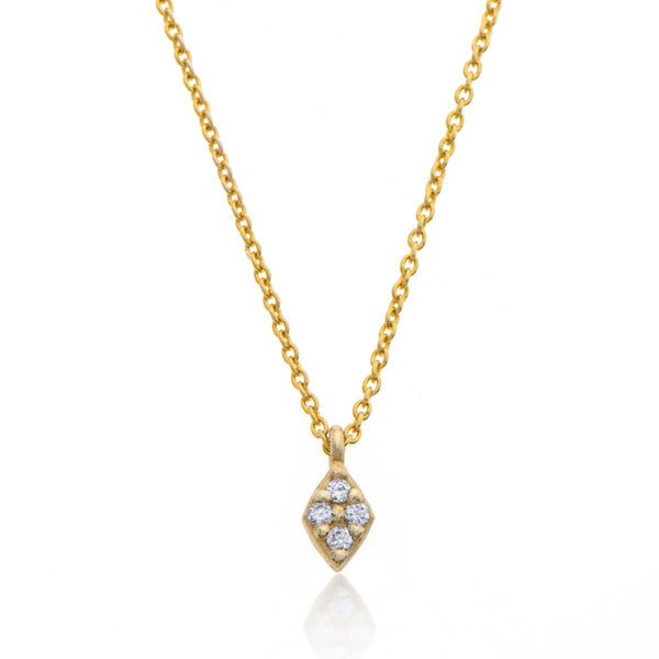 14K gold rhombus necklace with white diamonds
