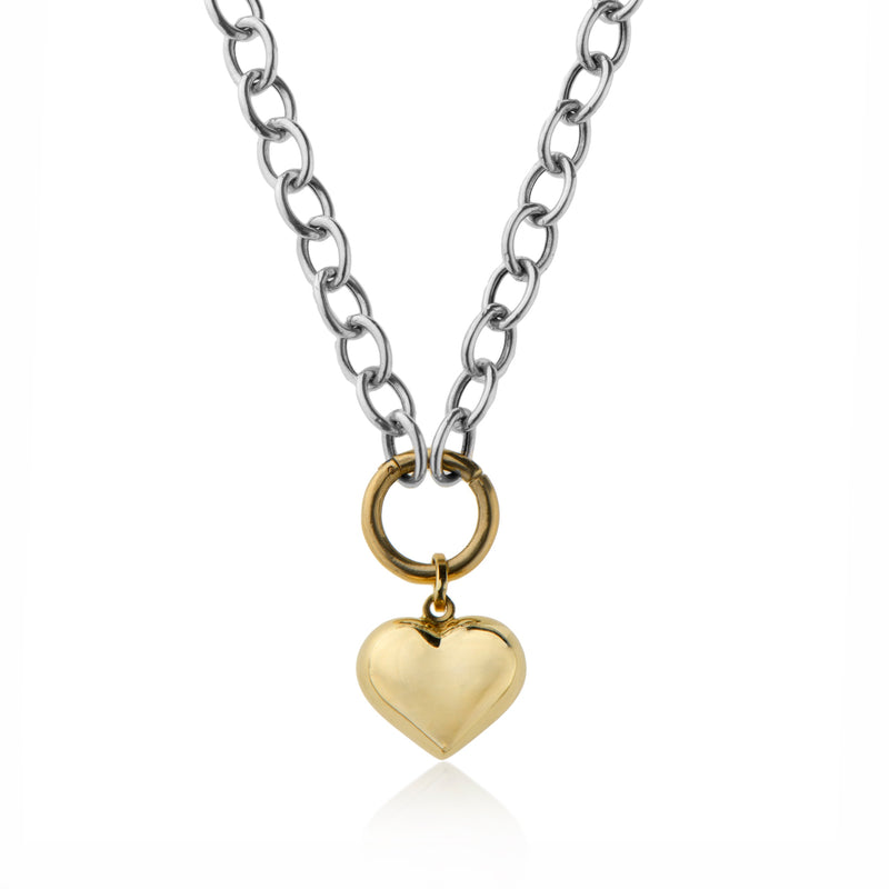 Necklace with silver and 14k gold large heart