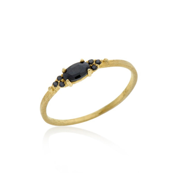 14K gold ring with 6 black diamonds&stone