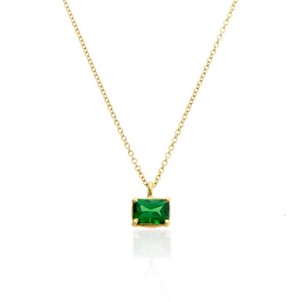 14K gold rectangle necklace with stone