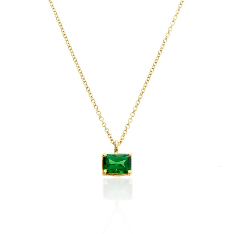 14K gold rectangle necklace with stone