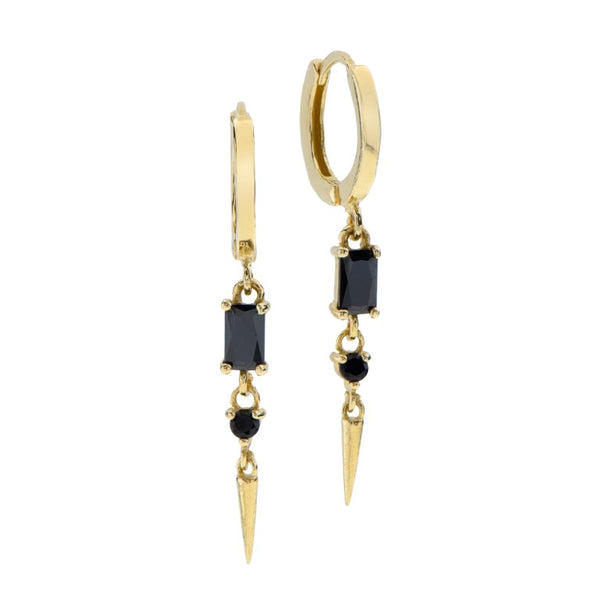 14k GOLD hoops earring with 2 stones