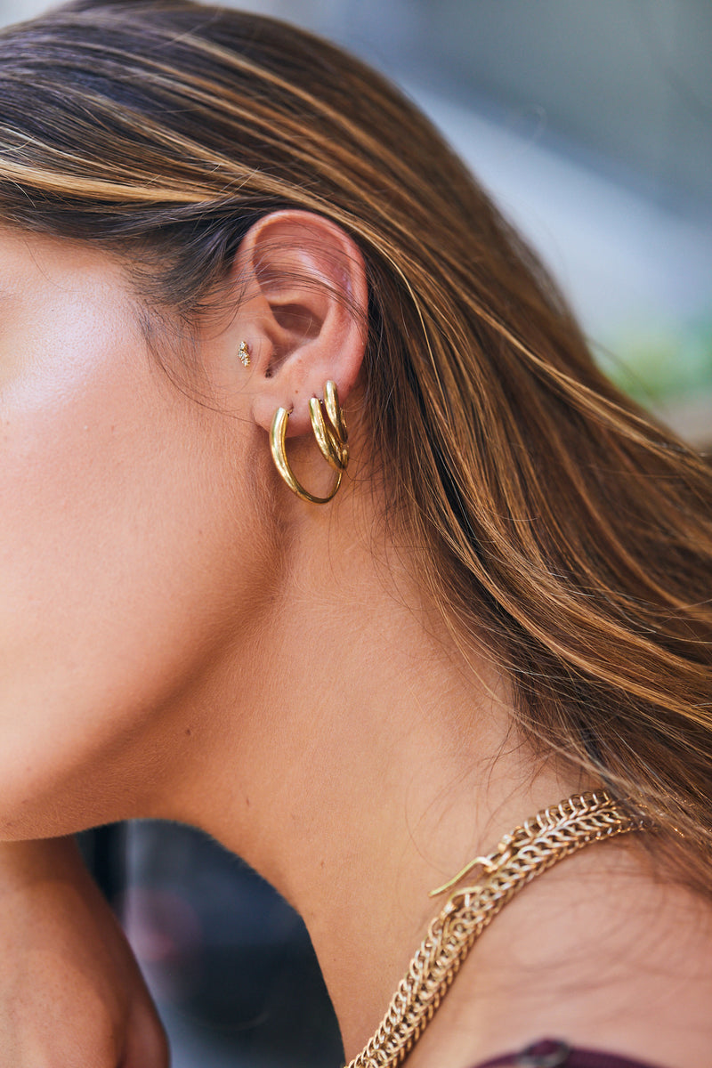 14K gold hoops fan earrings-L