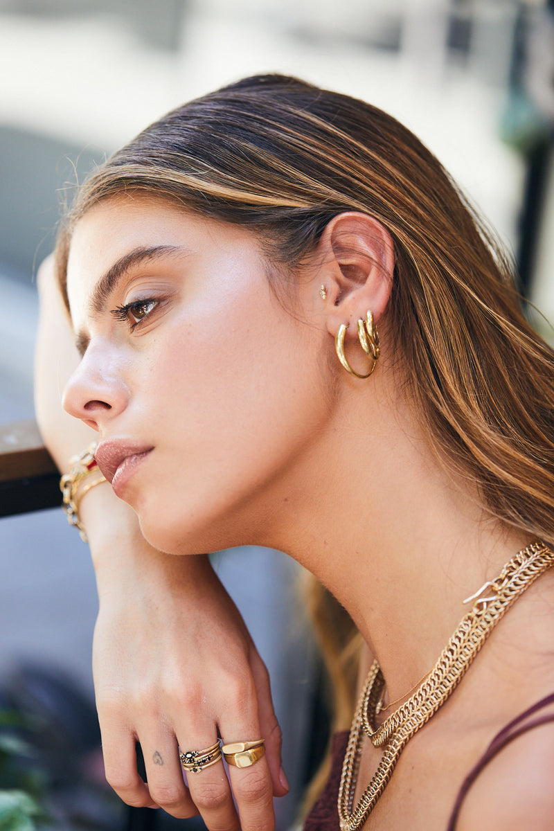 14K gold hoops fan earrings-m