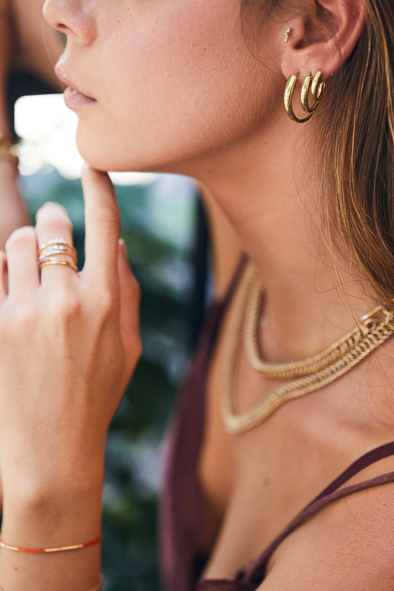 14K gold hoops fan earrings-m