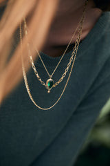 14k gold necklace with drop of green quartz stone