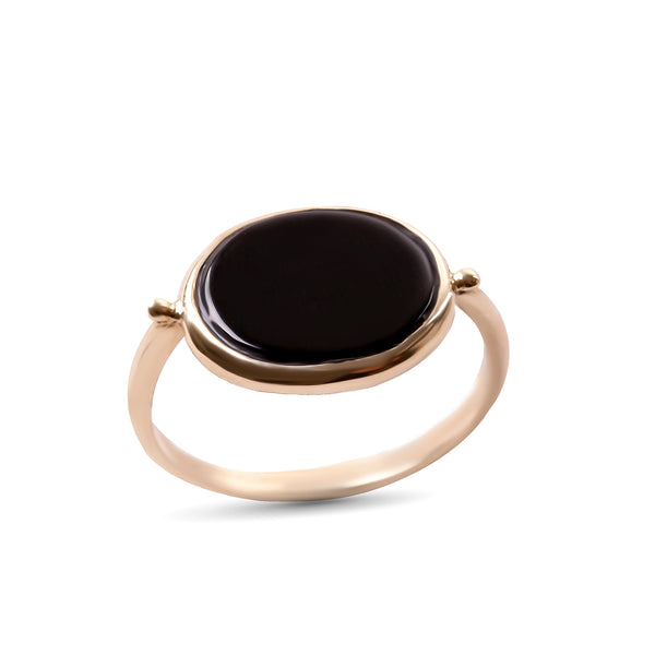 14K gold Oval ring with onyx stone - Goldy jewelry store