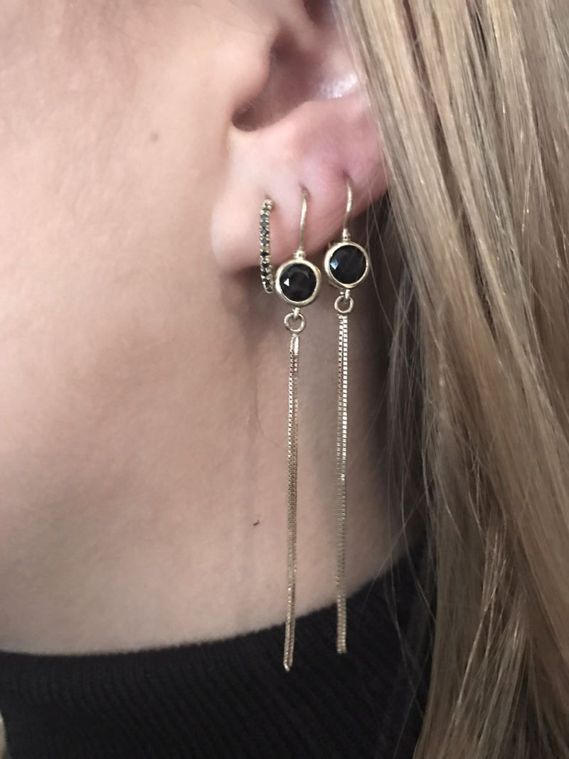 14k gold open hoop earrings with black diamonds-L - Goldy jewelry store