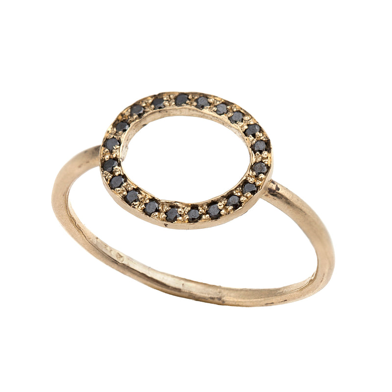 14K gold Round ring with black diamonds - Goldy jewelry store