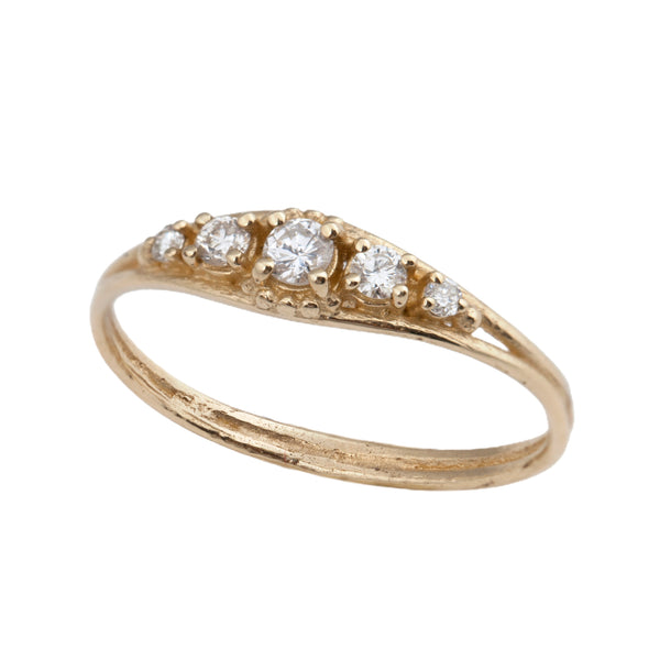 14k gold ring with 5 white diamonds - Goldy jewelry store
