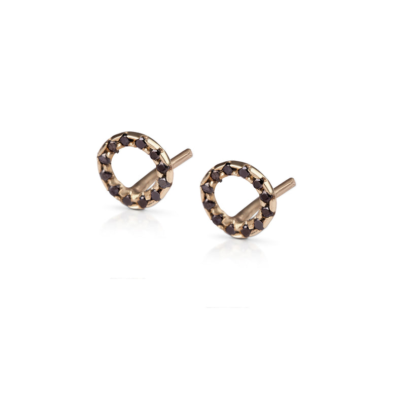 14k gold Round earring with black diamonds - Goldy jewelry store