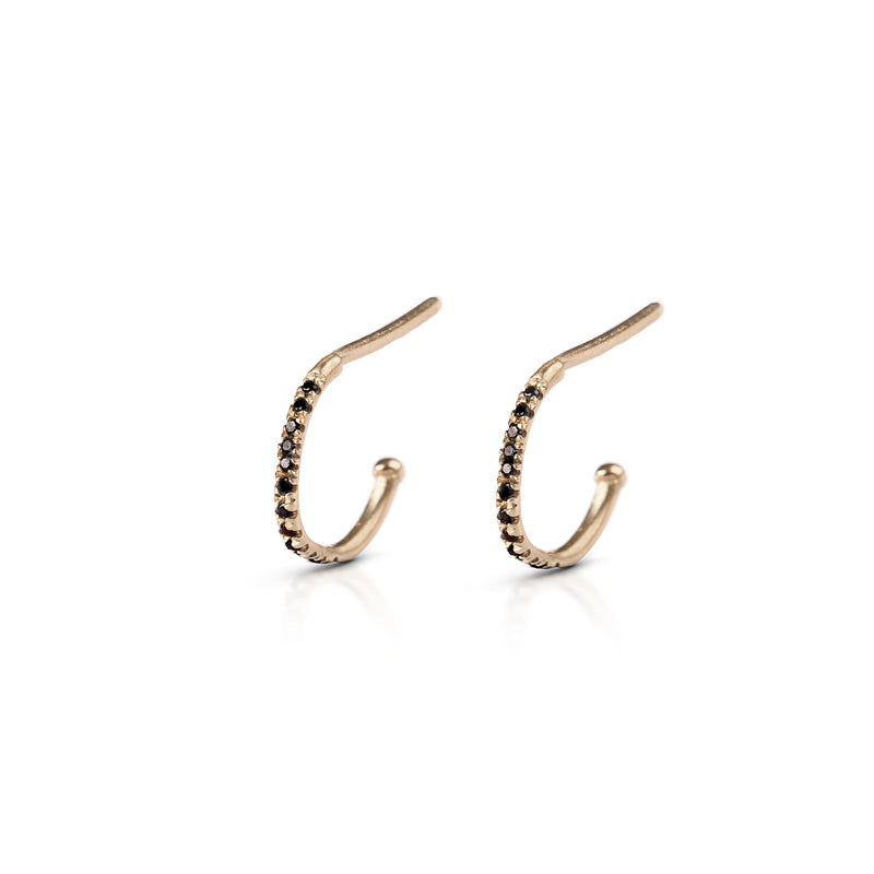 14k gold open hoop earrings with black diamonds-s - Goldy jewelry store