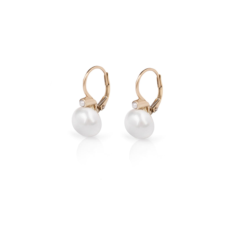 14k GOLD hanging earring with two Pearls - Goldy jewelry store