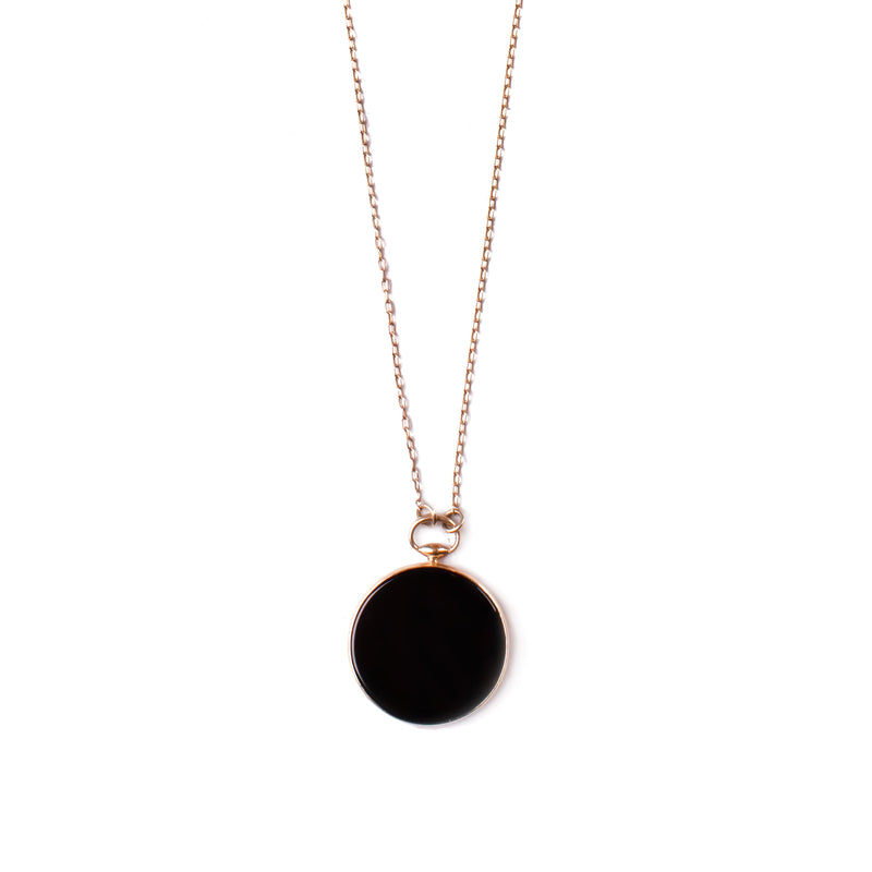 14k GOLD long necklace with big pendant onyx - Goldy jewelry store