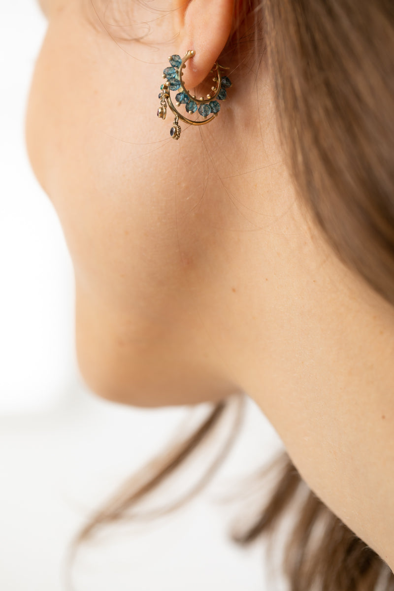 14k Gold Sapphire Hoop Earring - Goldy jewelry store
