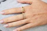 14k Gold thin ring with white / black diamonds
