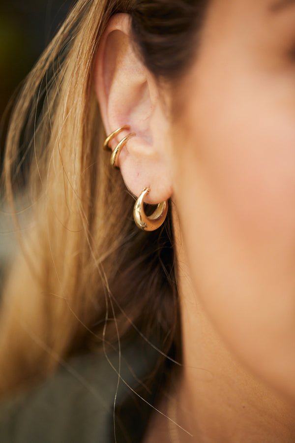 14k GOLD closed small hoop earrings