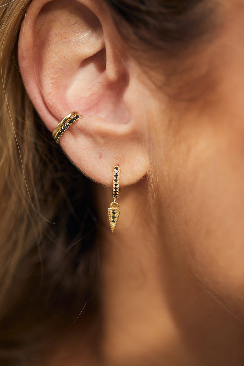 14k gold hoops black diamonds with pendant