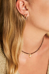 14k GOLD hoop earrings with pendant white diamond