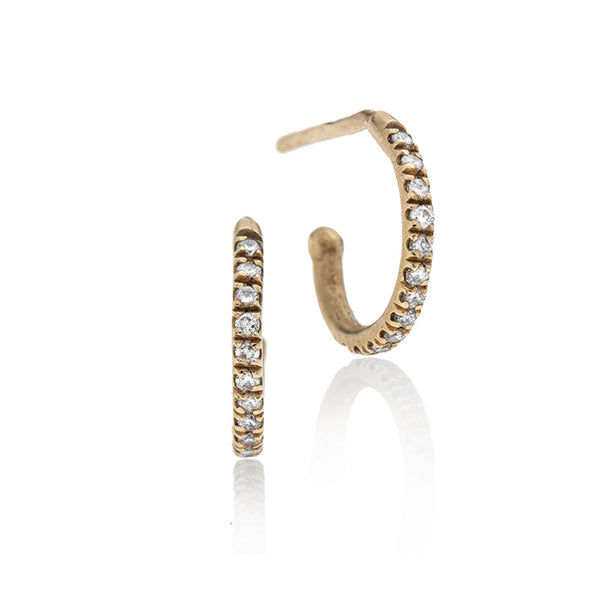14k gold open hoop earrings white diamonds-L - Goldy jewelry store