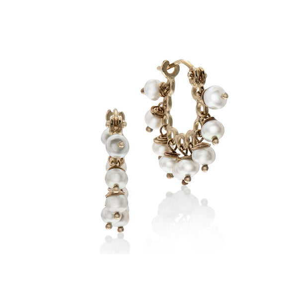 14k Gold pearls Hoop Earring - Goldy jewelry store