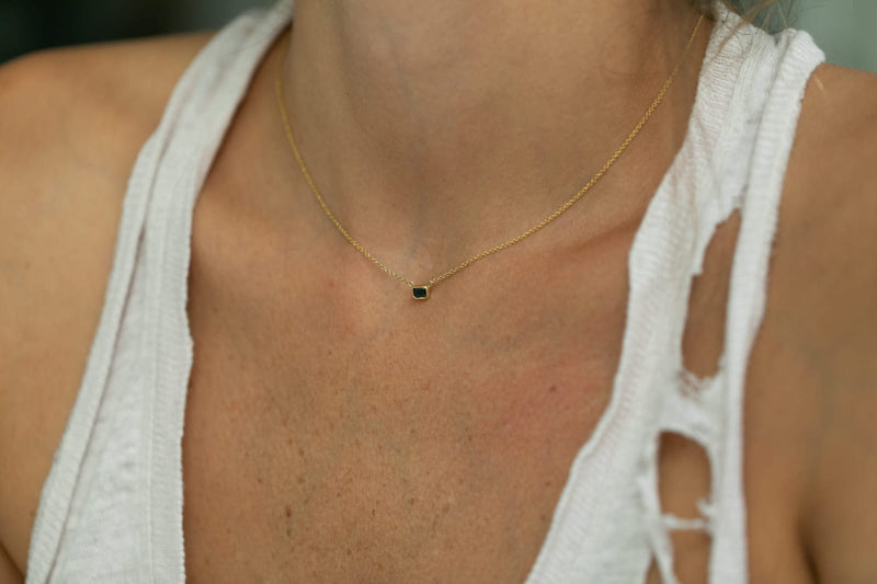 14K gold baguette necklace with black diamond