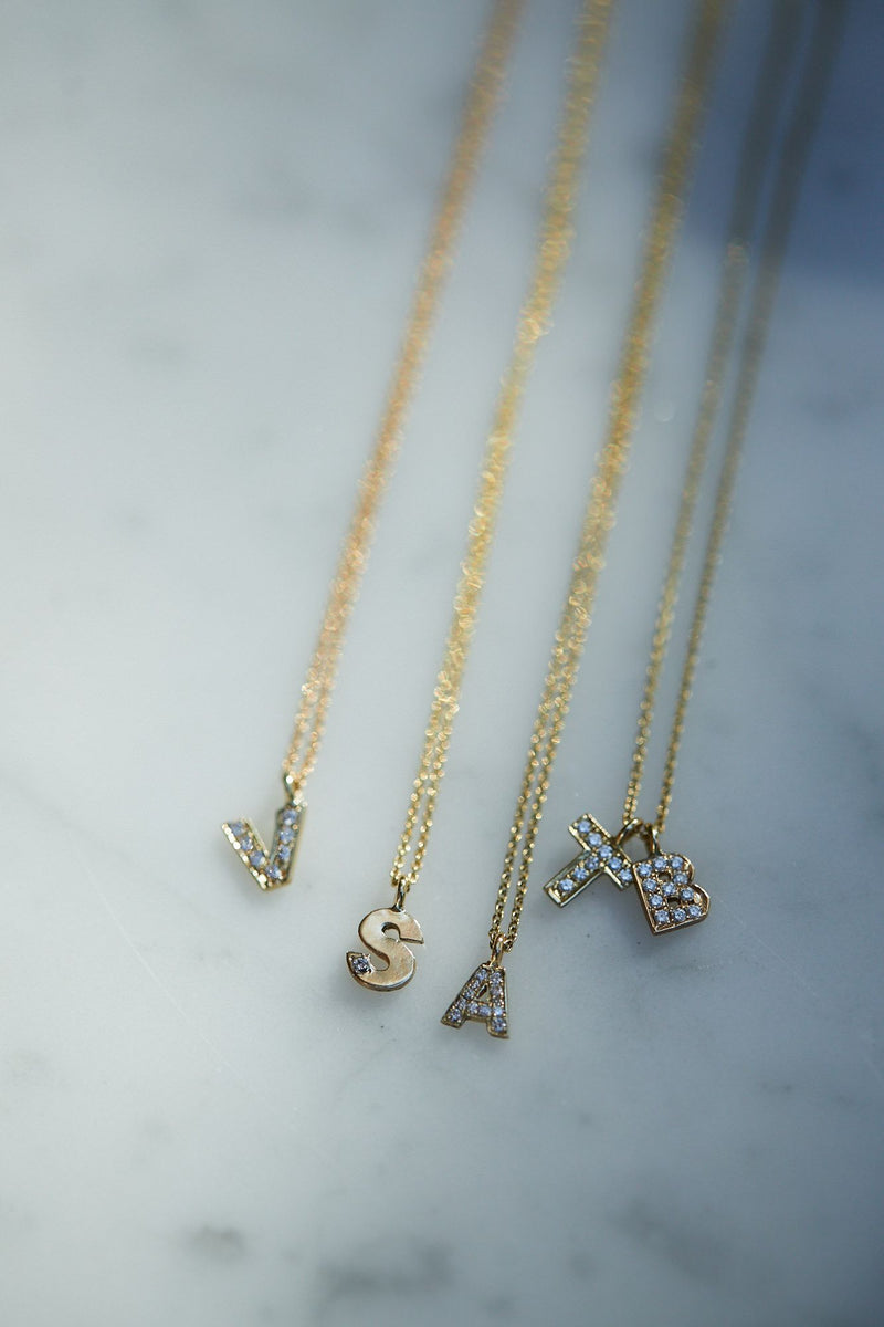 14K gold necklace letter with 1 diamond