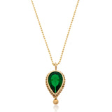 14k gold necklace with drop of green quartz stone