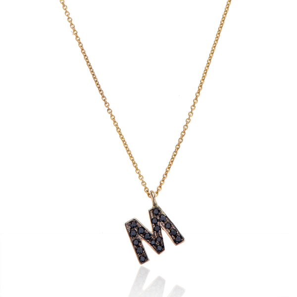14K gold necklace letter with black diamonds