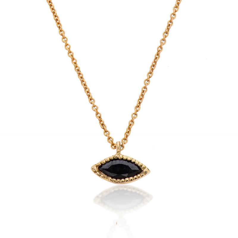 14K gold eye necklace with onyx
