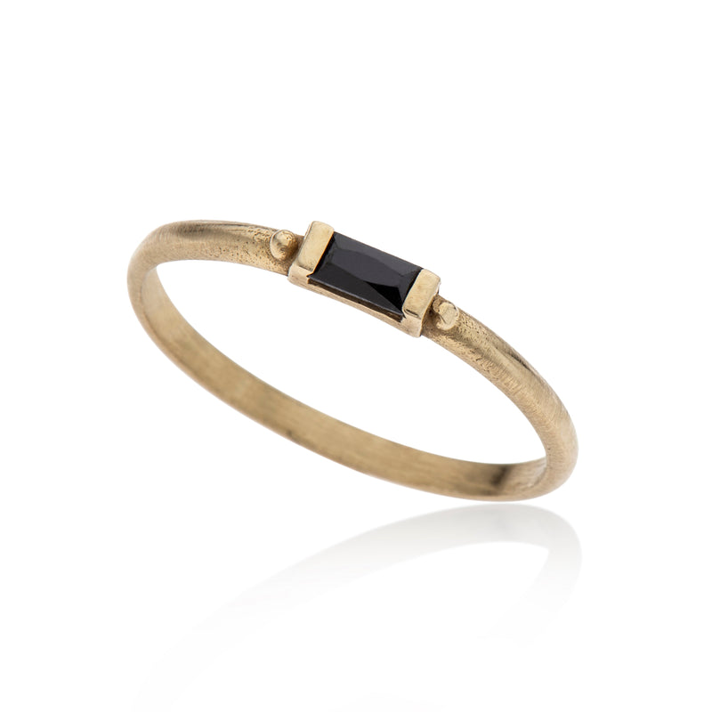 14K gold ring baguette black diamond - Goldy jewelry store