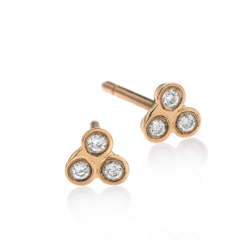 EF-14k gold earring with 3 white diamonds - Goldy jewelry store