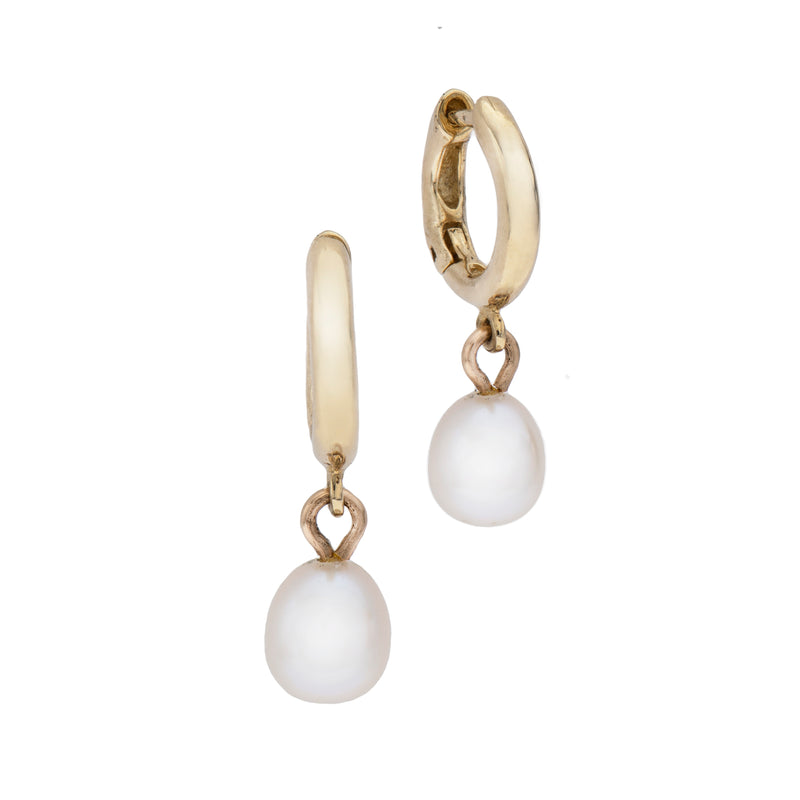 14k GOLD hoop earrings with pearl-medium - Goldy jewelry store