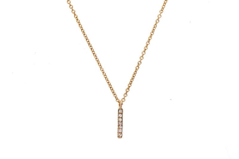 14K gold necklace with stripe of diamonds