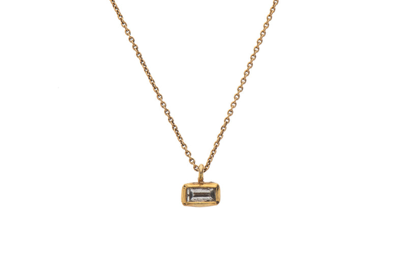 14K gold baguet necklace with white diamond