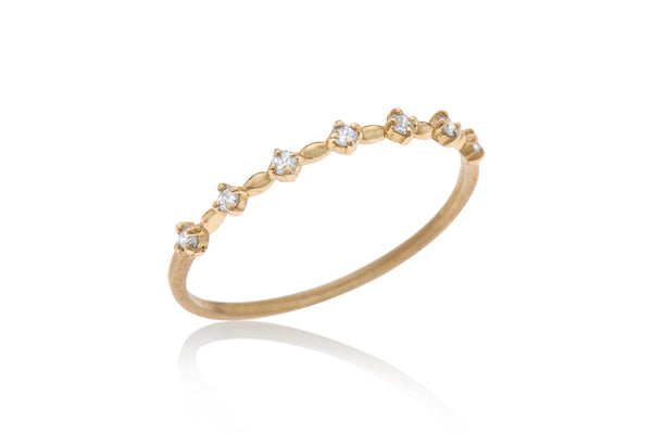 14k Gold thin ring with white diamonds