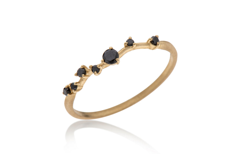 14k Gold thin ring with black diamonds