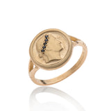 14K GOLD Cesar Coin Ring With  Diamonds