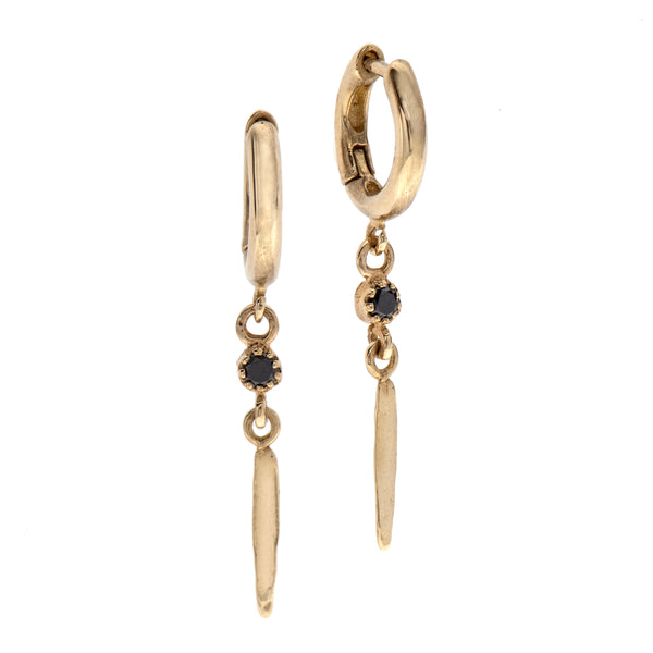 14k GOLD hoop earrings with pendant black diamond