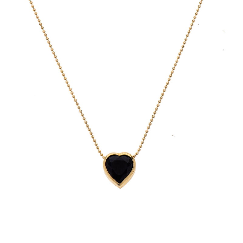 14K gold heart necklace with onyx