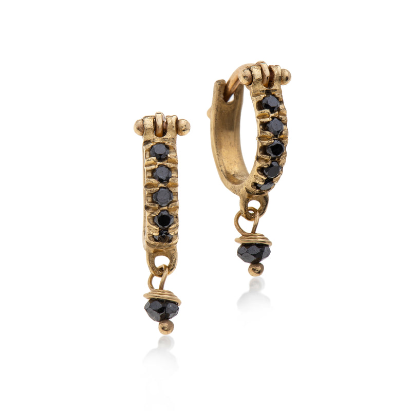 14k gold hoops earring with black diamonds