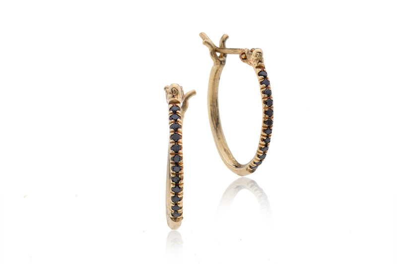 14k gold hoop earrings with black diamonds-L