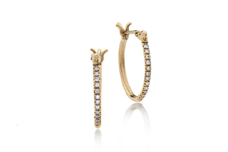 14k gold hoop earrings with white diamonds-L