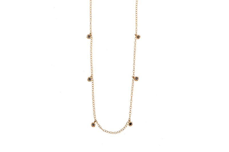 14k gold short necklace with falling black diamonds